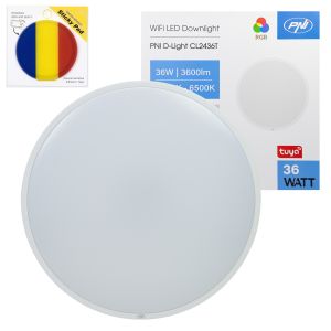 PNI D-Light CL2436T Wi-Fi LED ceiling light package, RGBW, 36W, dimmable with Blue sticky Pad included