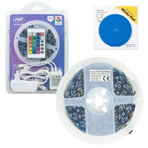 PNI 5050RGB LED Strip Package 300 LEDs, RGB, Dimmable, Lights, 5 meters, IP20 and Sticky Pad Blue included