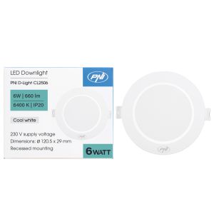 PNI D-Light CL2506 6W LED spot, recessed, round, 120.5*28.4mm, 6400K, 230V power supply, 660 lm, white