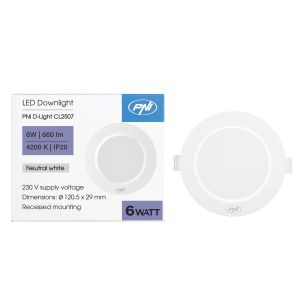 PNI D-Light CL2507 6W LED spot, recessed, round, 120.5*28.4mm, 4200K, 230V power supply, 660 lm, white