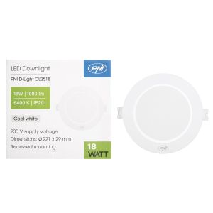 PNI D-Light CL2518 18W LED spot, recessed, round, 220.7*28.9mm, 6400K, 230V power supply, 1980 lm, white