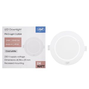 LED spot PNI D-Light CL2524 24W, built-in, round, 296*29.1mm, 6400K, power supply 230V, 2640 lm, white