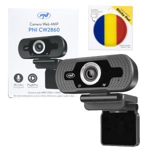 PNI CW2860 Full HD 4MP Webcam Package, USB, Clip-on, Built-in Microphone and Sticky Pad Flag Included