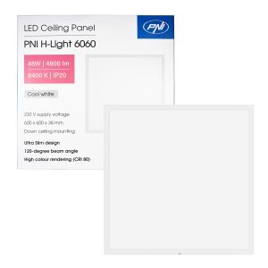 PNI H-Light 6060 48W LED panel, 600x600mm, 4800lm, 6400K, indoor, built-in
