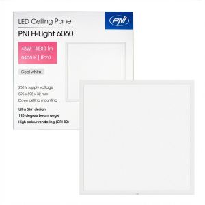 PNI H-Light 6060 48W LED panel, 600x600mm, 4800lm, 6400K, indoor, built-in