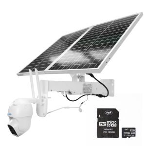 PNI IP60 live PTZ video surveillance camera package with solar panel, 2MP, GSM 4G and 128GB PNI MicroSD card