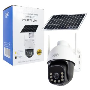 PNI IP74 Live AOV Black Light 4MP GSM 4G video surveillance camera with solar panel and 16000 mAh Always On Vide battery