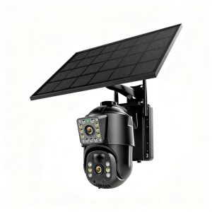 IP976S GSM 4G AOV video surveillance camera, PTZ, dual lens 3MP + 3MP, 6.5W solar panel, 8000mAh block battery, Ca app