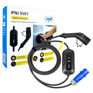 Portable charger PNI KW7 32A, 7.4KW, for electric cars, 230V, single-phase, Type 2 cable and 5-pin IEC621 connector