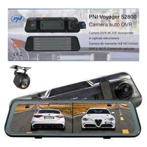 Car camera DVR PNI Voyager S2800 UHD 4K UHD 170° built-in rearview mirror, 9.66 inch, IPS touchscreen, IPS monitor