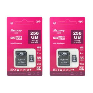 2-piece PNI 256GB MicroSD memory card pack with Class 10 SD adapter, 80 Mb/s, V30