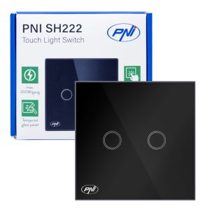 PNI SH222 glass double touch switch, black with LED indicator, 10A, 2X200W