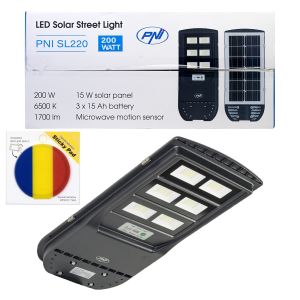 PNI SL220 200W Street Lighting Lamp Package, with built-in solar panel + Sticky Pad Flag gift