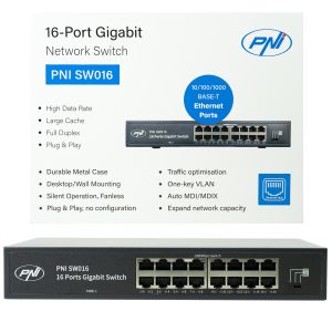 Switch PNI SW016, 16 x 10/100/1000 Mbps, Gigabit, metal case