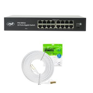 PNI SW016 Switch Package, 16 x 10/100/1000 Mbps, Gigabit, Metal Enclosure and 3m CAT8 Patch PNI U8030W