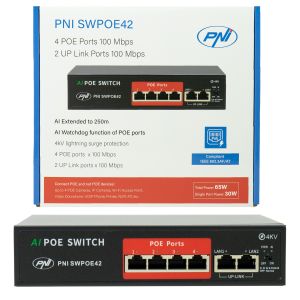 Switch POE PNI SWPOE42 with 4 POE ports and 2 100Mbps ports