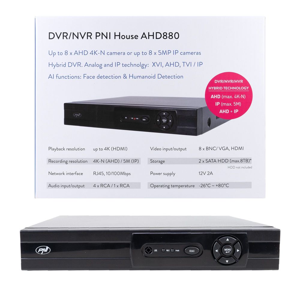 DVR/NVR PNI House AHD880, analog channels 4K-N or IP channels