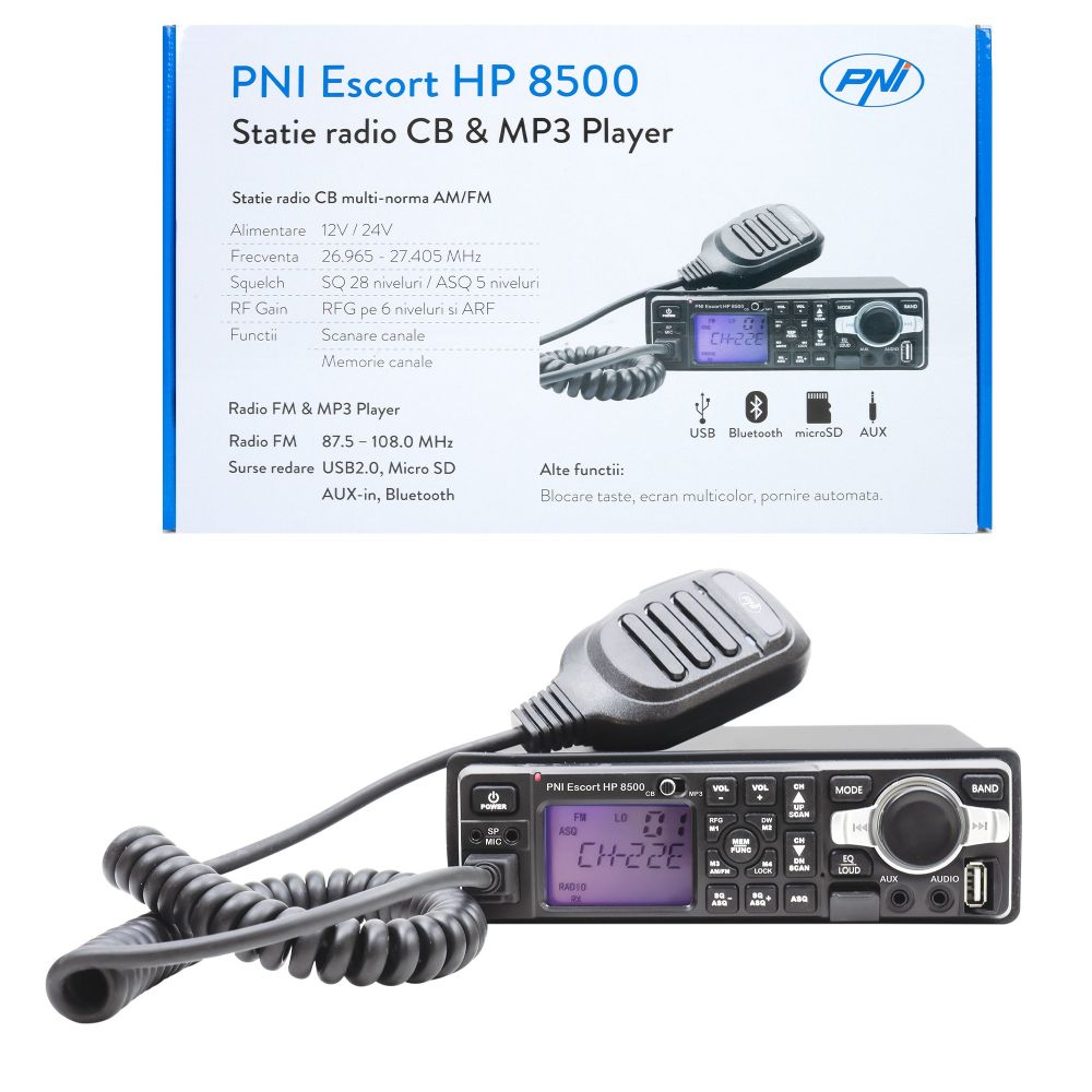 Kit Radio CB PNI Escort HP 7120 ASQ Avec Antenne Extra 48 Et Micro Bluetooth - 4W, 40 Canaux, 12V