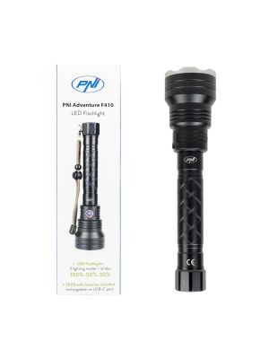 PNI Adventure F410 aluminum flashlight, LED 10W, 700 lumens, up to 250 m, IP44, USB Type-C, 3000mAh batteries in