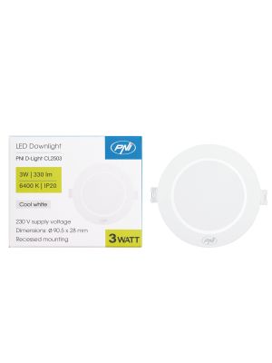 PNI D-Light CL2503 3W LED spot, recessed, round, 90.5*28mm, 6400K, 230V power supply, 330 lm, white