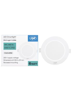 PNI D-Light CL2506 6W LED spot, recessed, round, 120.5*28.4mm, 6400K, 230V power supply, 660 lm, white