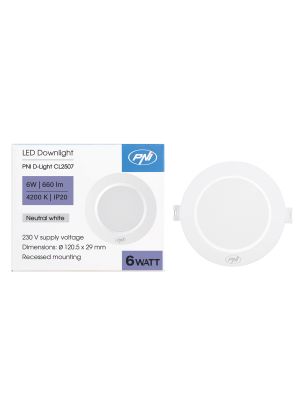 PNI D-Light CL2507 6W LED spot, recessed, round, 120.5*28.4mm, 4200K, 230V power supply, 660 lm, white
