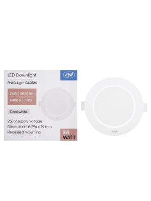 LED spot PNI D-Light CL2524 24W, built-in, round, 296*29.1mm, 6400K, power supply 230V, 2640 lm, white