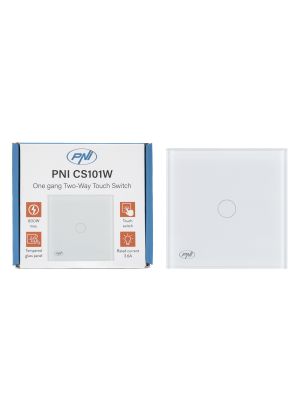 Simple ladder switch and cross switch with touch PNI CS101W made of glass, white with LED indicator, 800W