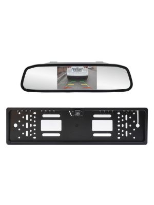 PNI Escort P25 wireless parking system with 4.3-inch display in the rearview mirror and camera in the license plate holder.