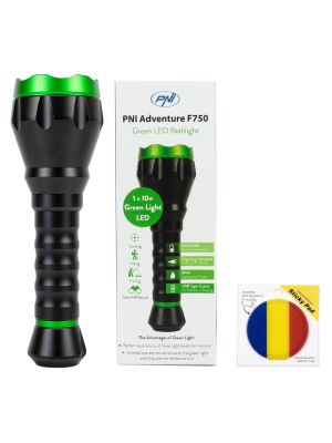 PNI Adventure F750 Green Light Aluminum Flashlight Package with Sticky Pad Flag included