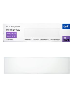 LED panel PNI H-Light 1230 48W, 1200x300mm, 4800lm, 6400K, indoor, recessed