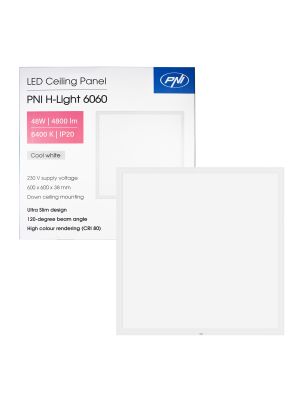 PNI H-Light 6060 48W LED panel, 600x600mm, 4800lm, 6400K, indoor, built-in