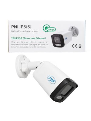PNI IP515J POE Video Surveillance Camera, Bullet 5MP, 2.8mm, Outdoor, Two-Way Audio, White