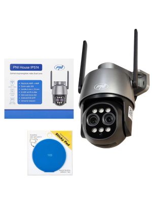 Paxhet PNI House IP574 Video Surveillance Camera with Wi-Fi, PTZ, Dual Lens with Sticky Pad Blue Included