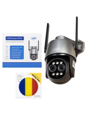 Paxhet PNI House IP574 video surveillance camera with Wi-Fi, PTZ, dual lens with sticky Pad Flag included