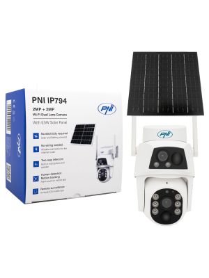 PNI IP794 video surveillance camera with Wi-Fi, PTZ, dual lens 2MP + 2MP, 5.5W solar panel, 8000mAh block battery