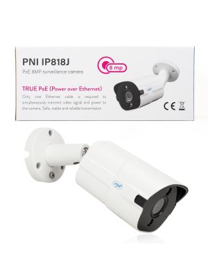 Video surveillance camera PNI IP818J, POE, bullet 8MP, black light, 2.8mm lens, for outdoor use, white