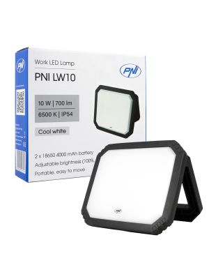 PNI LW10 10W LED work lamp, portable, rechargeable, with 2 x 18650 4000mAh battery, 6500K, IP54, 700 lm, 2 levels