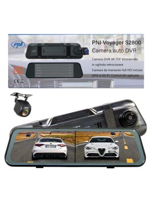 Car camera DVR PNI Voyager S2800 UHD 4K UHD 170° built-in rearview mirror, 9.66 inch, IPS touchscreen, IPS monitor