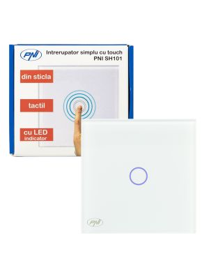 Simple switch with glass PNI SH101 touch, white with LED indicator