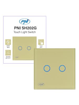Double switch with touch PNI SH202G made of glass, gold with LED indicator, gold color