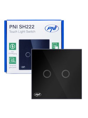 PNI SH222 glass double touch switch, black with LED indicator, 10A, 2X200W