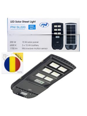 PNI SL220 200W Street Lighting Lamp Package, with built-in solar panel + Sticky Pad Flag gift