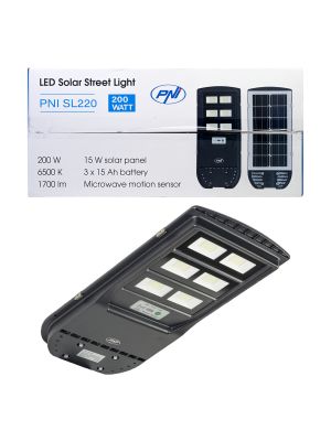 PNI SL220 13W street lighting lamp SL220 13W, with built-in solar panel 15W, 6500K, 1700lm, 3 x built-in 15Ah battery, s