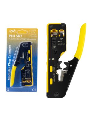 PNI SR7 pliers, for cutting and stripping cables and crimping RJ12, RJ45 CAT5, CAT6, CAT7 plugs, yellow