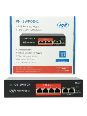 Switch POE PNI SWPOE42 with 4 POE ports and 2 100Mbps ports