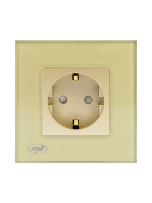PNI WP101G simple built-in socket with glass frame, Gold color