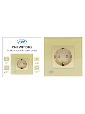 Simple built-in socket PNI WP101G with glass frame, Gold golden color, 16A 3000W