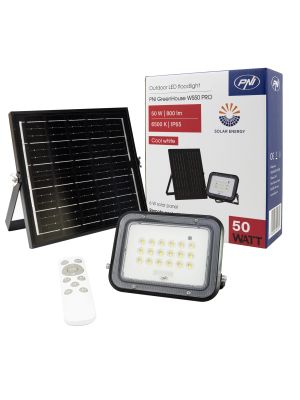 PNI GreenHouse WS50 PRO 50W LED floodlight with 6W solar panel, 5000mAh battery, 800lm, remote control, timing and brightness