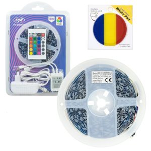 PNI 5050RGB LED Strip Package 300 LEDs, RGB, dimmable, light effects, 5 meters, IP20 and Sticky Pad Flag included